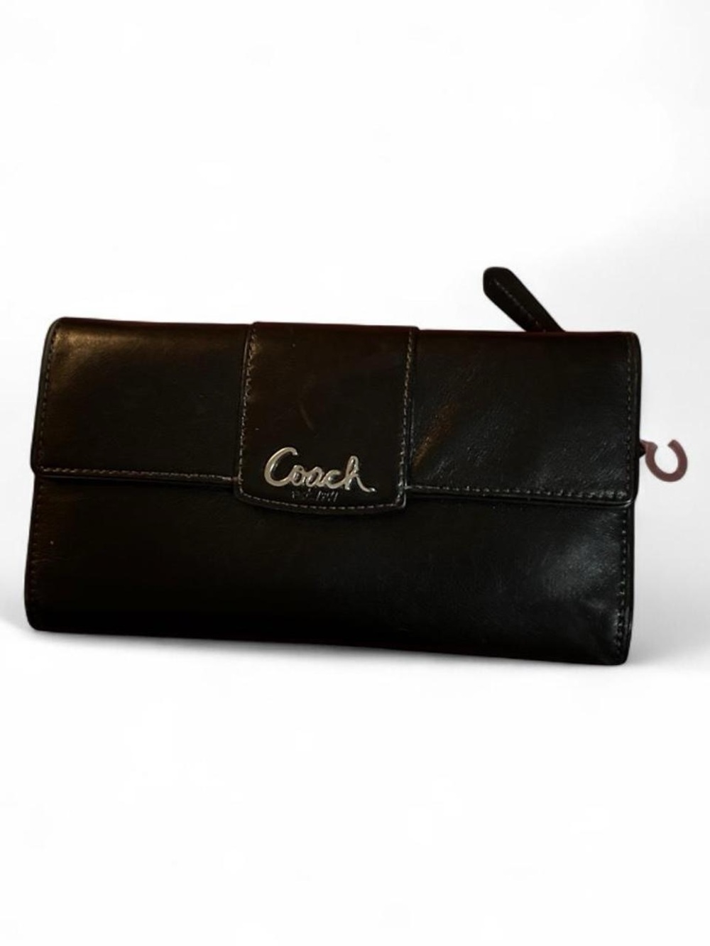 vintage coach madison trifold leather wallet • black & baby pink